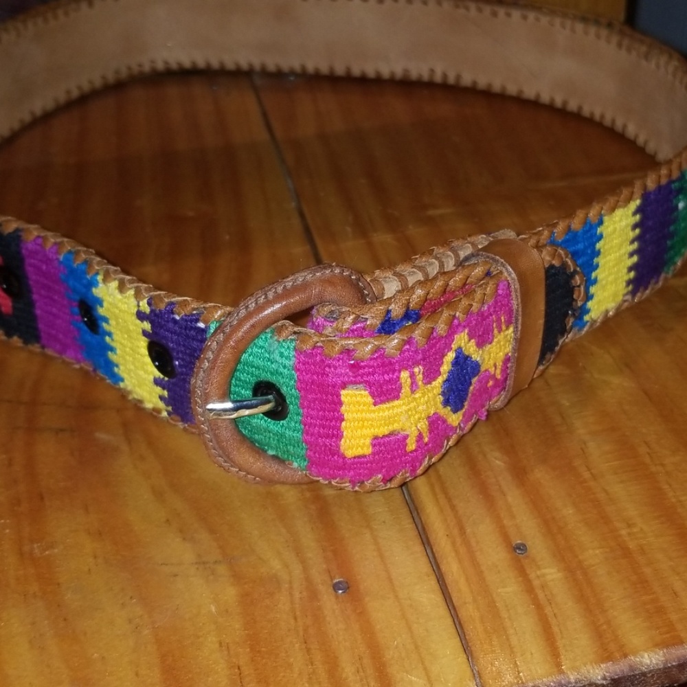 Leather woven textile belt